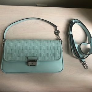 New Michael Kors Aqua Blue Woven Leather Convertible Crossbody & Shoulder Bag
